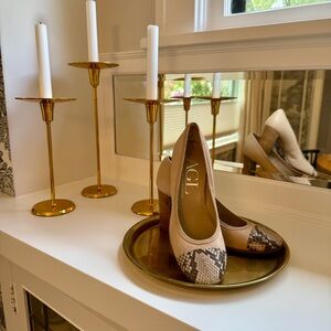 AGL Women's Beige and Snake Print Leather Pumps Size 38